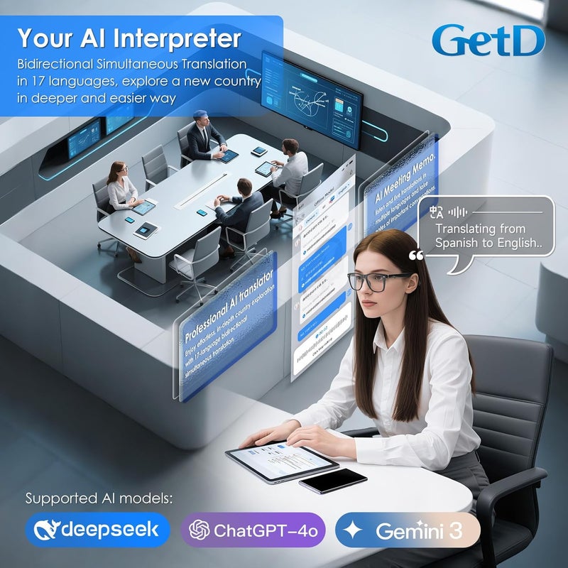 GetD AI Glasses for Men & Women, Smart Glasses Powered by ChatGPT, AI Real-time Translation with 145 languages, 11H Music Play, Bluetooth Glasses with Anti-Blue Light Lens for Daily Use, Travel - Image 4